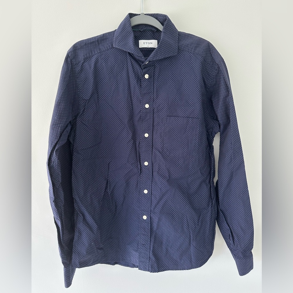 Eton Men's Navy Blue Slim Shirt Size 16 EU 41